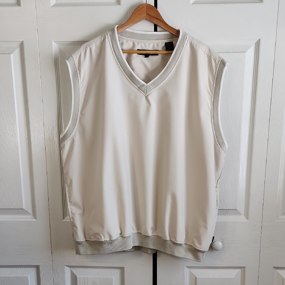 Edge Mens‎ Cream V-Neck Windbreaker Golf Vest Size XL Pockets Sporty Casual
